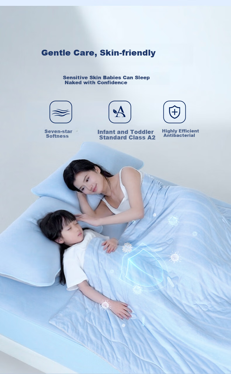LUOLAI Home Textiles Deep Sleep Ice Silk Comforter 3.0 Class A Washable 60-Count Tencel Cool Summer Quilt Blue 1.8 Meters 3