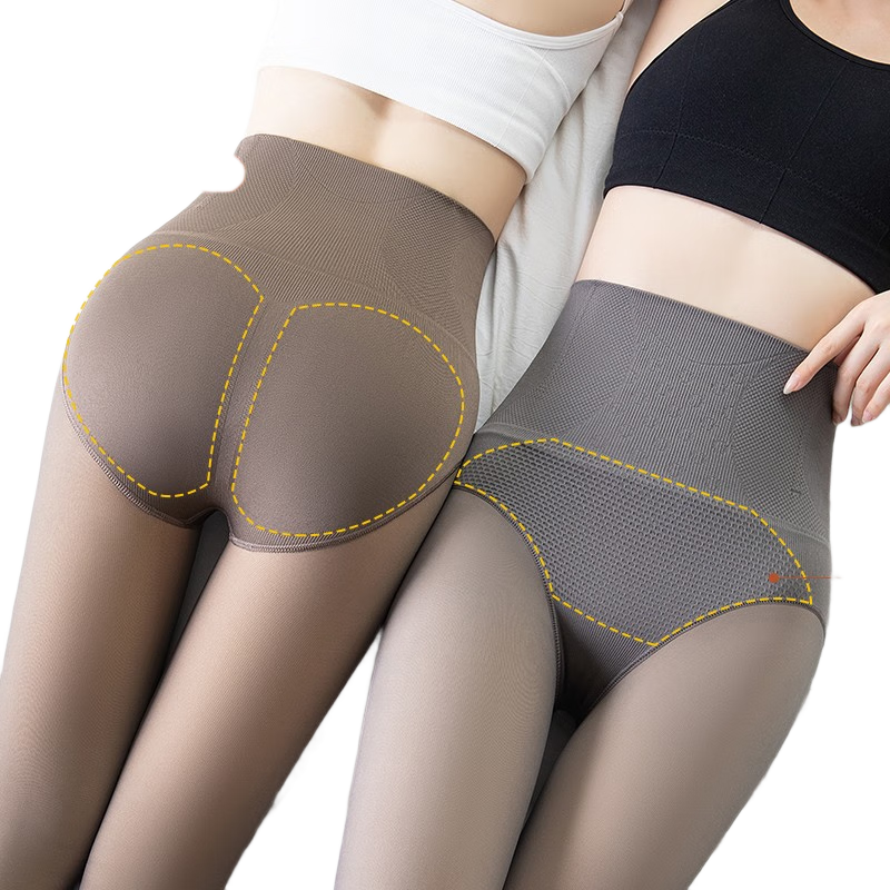 LangSha Women's Leggings for Autumn And Winter, Fleece-Lined, Skin-Baring, High-Waisted, Slimming, Fake Sheer, Tummy Control, Butt-Lifting Base Layer Panties