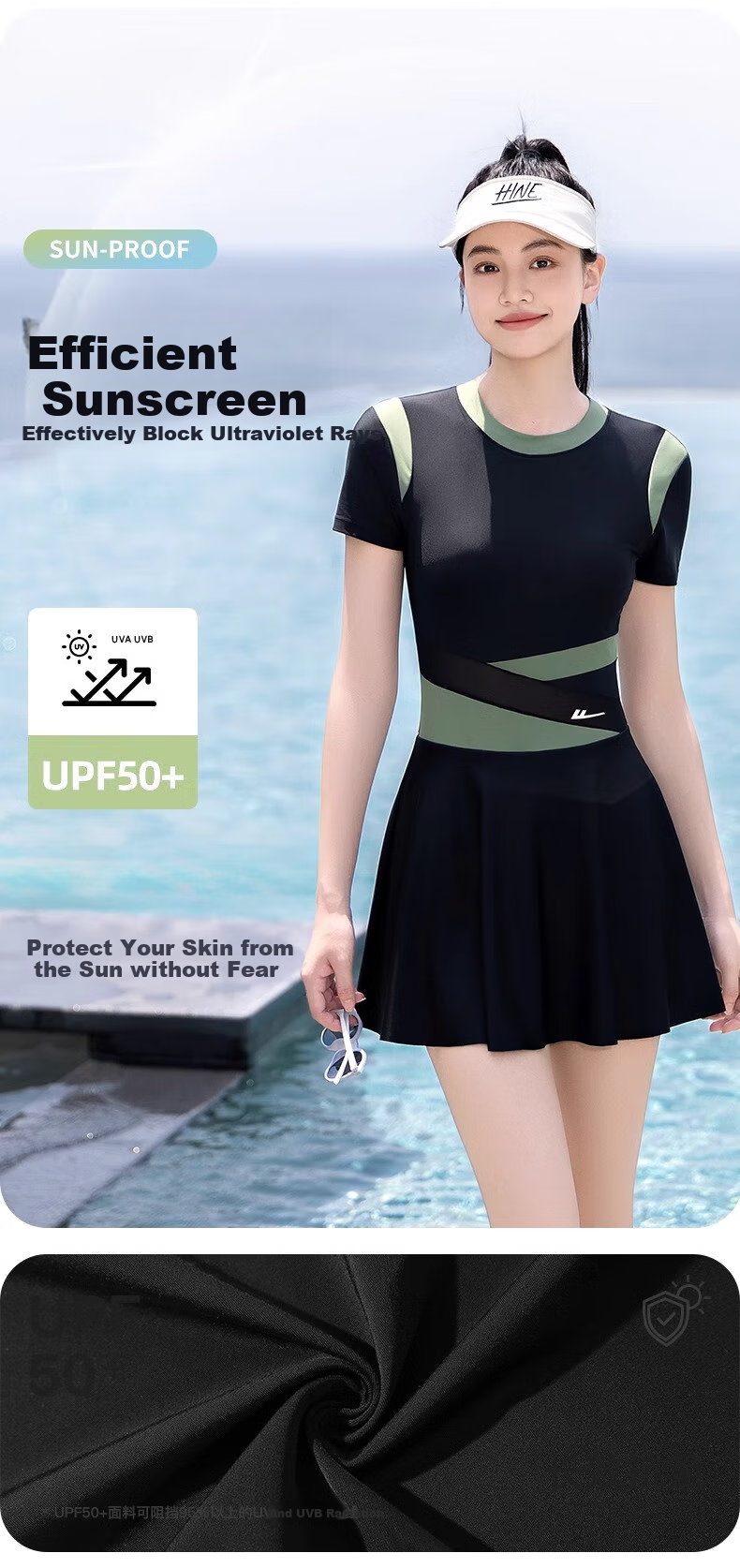 Huili Conservative Slimming Swimsuit for Women, Popular Sexy Skirt-Style High-End Hot Spring Swimwear 15009BH Black XL 1