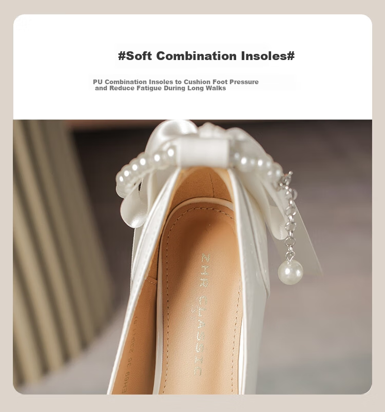 ZHR Women's Single Shoes, Summer Elegant Heightening Mary Jane Shoes, Pearl Comfortable Women's Shoes, EH69, Beige, Size 34 7