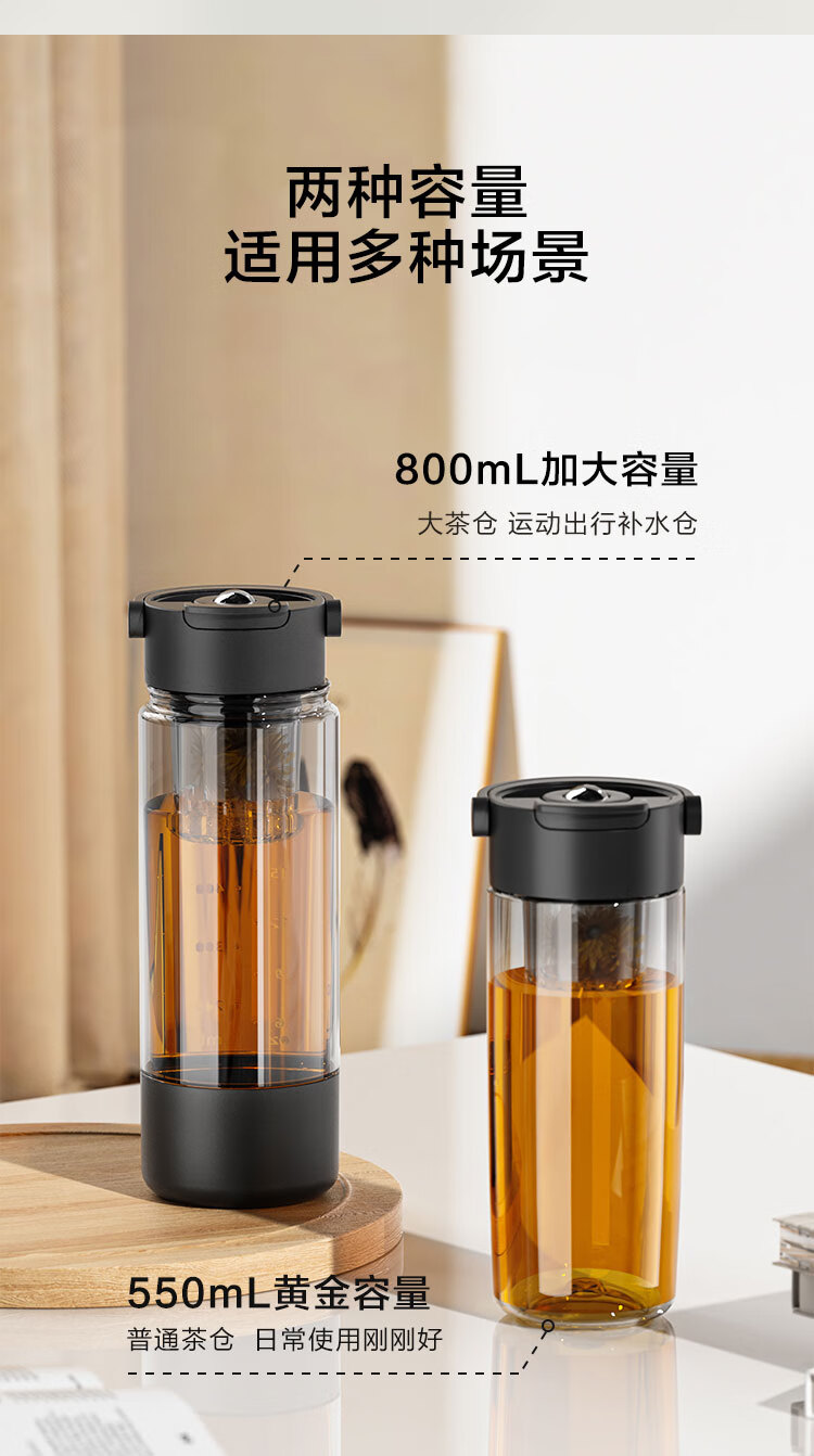 JD Original Magnetic Tea Infuser Cup, Magnetic Tea Compartment, Tritan Plastic Water Separation Sports Cup, Energetic Black 550mL 9