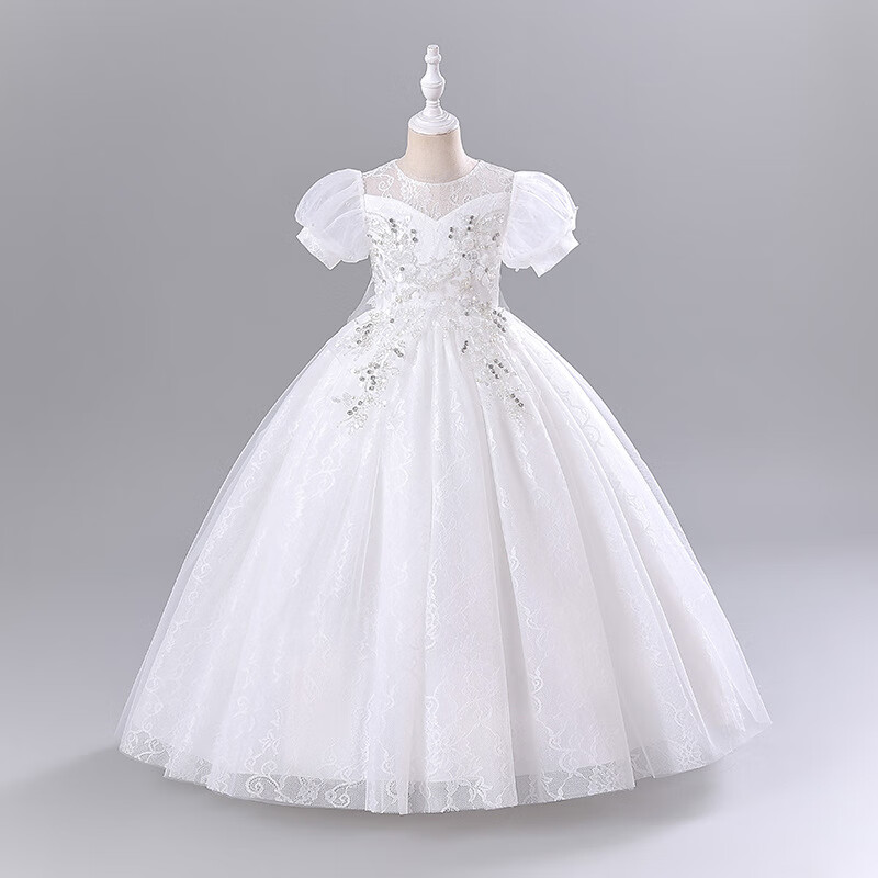 LUOBOBEIBEI Girls' Formal Dress, Children's Princess Dress, Wedding Dress, Runway Show Dress, Piano Performance Dress, New Year's Greeting Outfit, White, Size 110 3