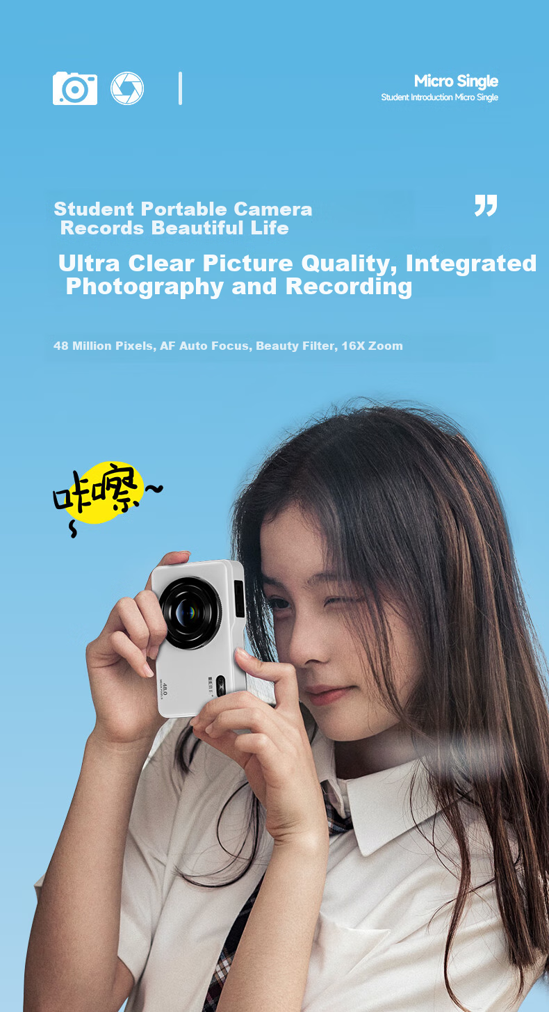 BENJIE M9 Digital Camera for Students, CCD, High-Definition, Can Transfer to Phone, High Pixel Count, Portable, Card Camera, Anti-Shake, Delayed Shooting, 2.8-Inch IPS Screen, 128GB Black 1