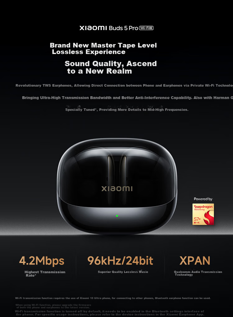 MI Buds 5 Pro In-Ear Noise-Cancelling Translation Recording Bluetooth Earphones Compatible with Android And Apple Phones, Wi-Fi Version, Phantom Black 5