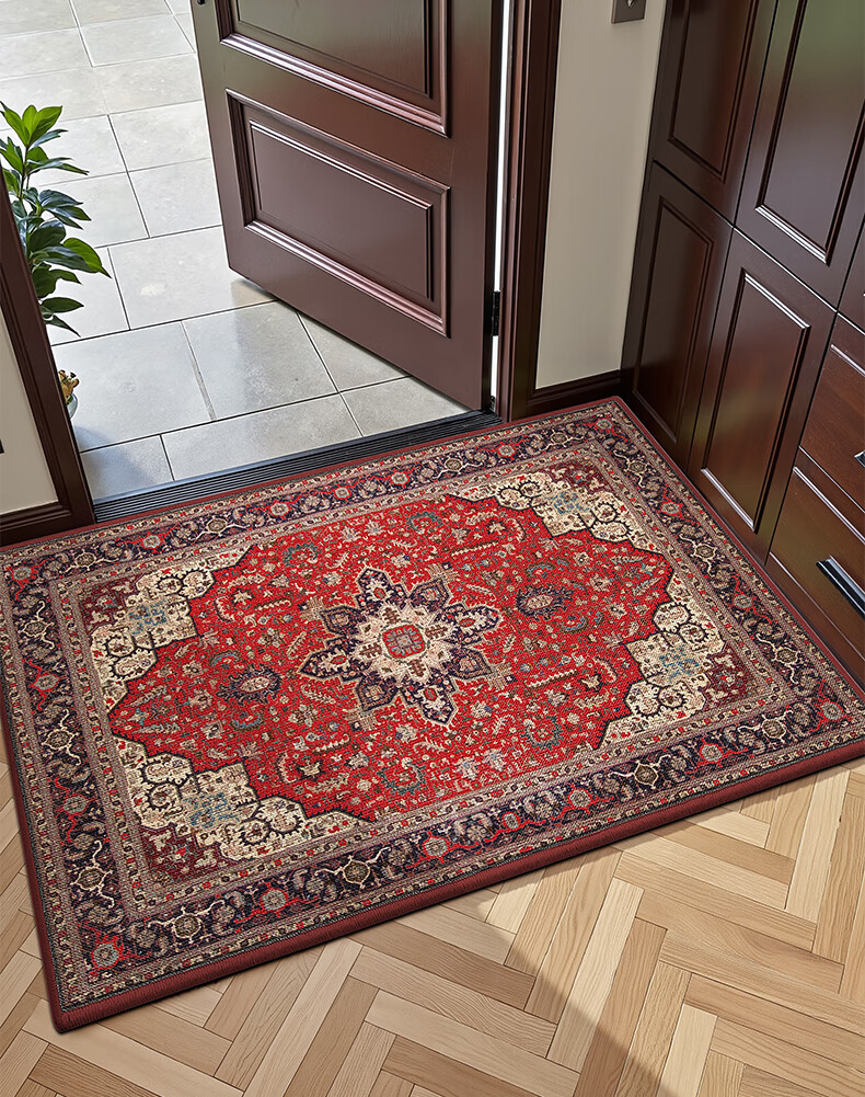 Dajiang Entrance Door Mat, Traditional Chinese Style Foyer Carpet, New Chinese-Style Red Festive Doormat for Entryway, 60x90cm 2