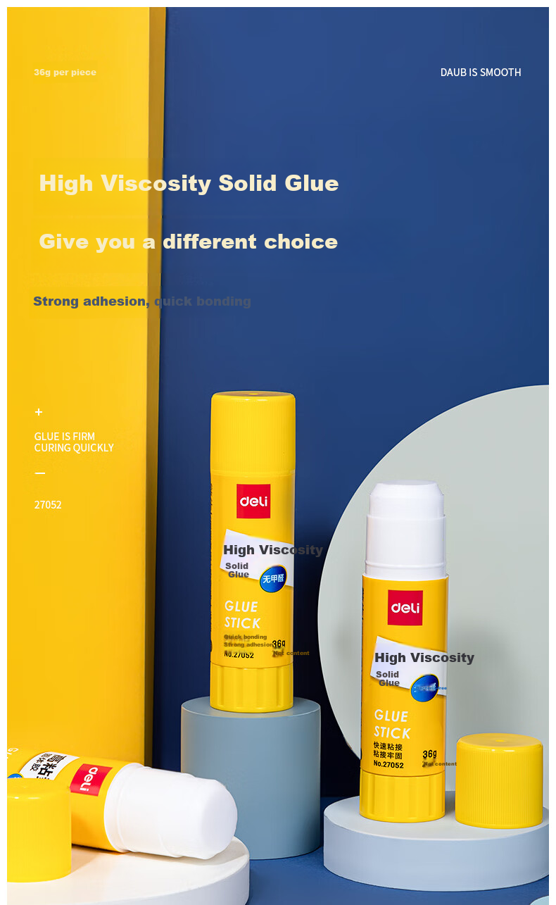 Deli [Lowest Price Online] 36g High-Adhesive PVP Solid Glue Stick, Strong Adhesion, Formaldehyde-Free Quick-Drying Durable Glue Stick, Student Stationery, 12 Pieces, Office Supplies, 27052 1