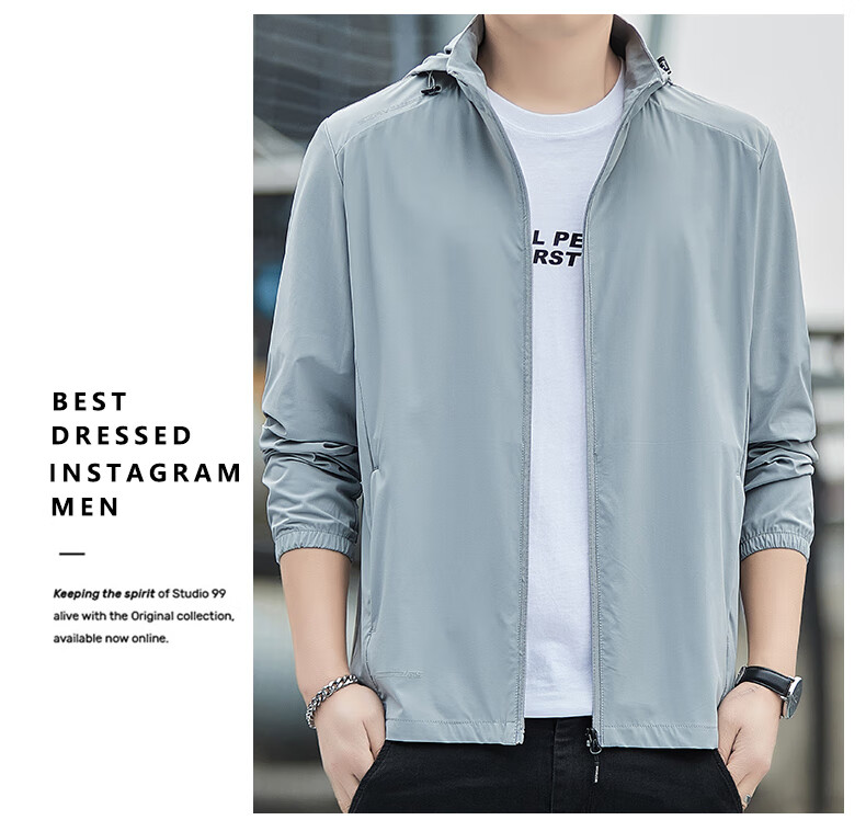Romon Men's Sunscreen Jacket Summer Ice Silk Quick-Dry Lightweight Breathable Casual Outdoor UV Protection Coat 5368 Green Gray 5XL 18