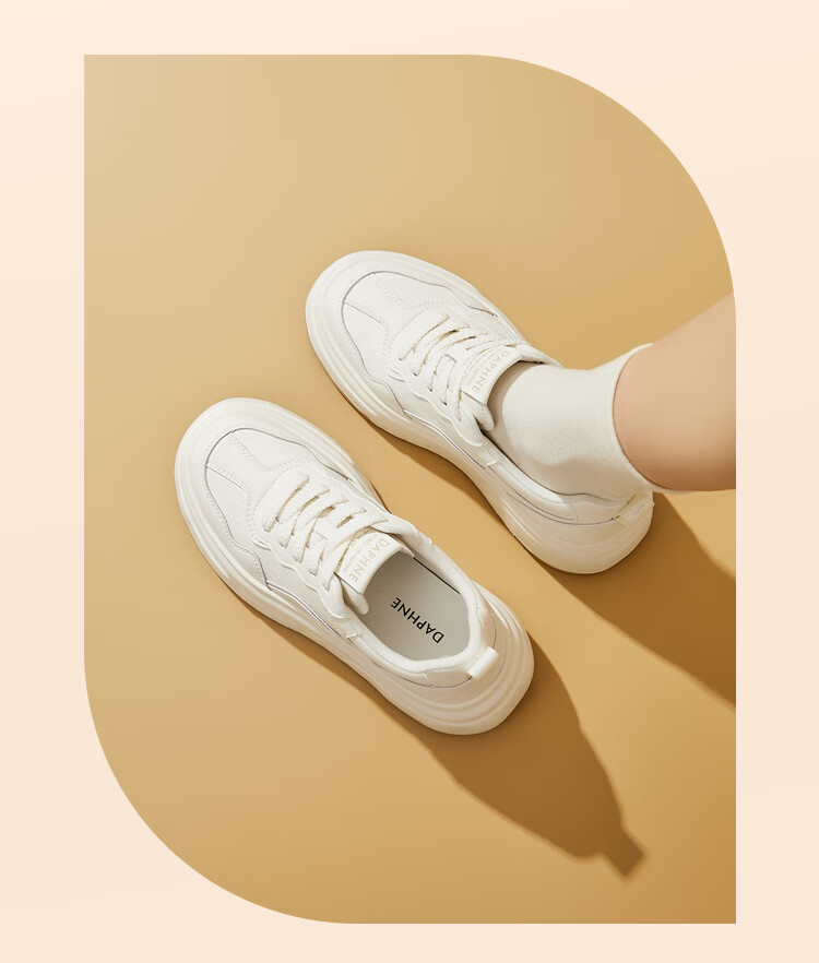 DAPHNE Genuine Leather Thick-Soled White Sneakers for Women, 2025 Spring New Versatile Height-Increasing Casual Sports Shoes, Gray 9