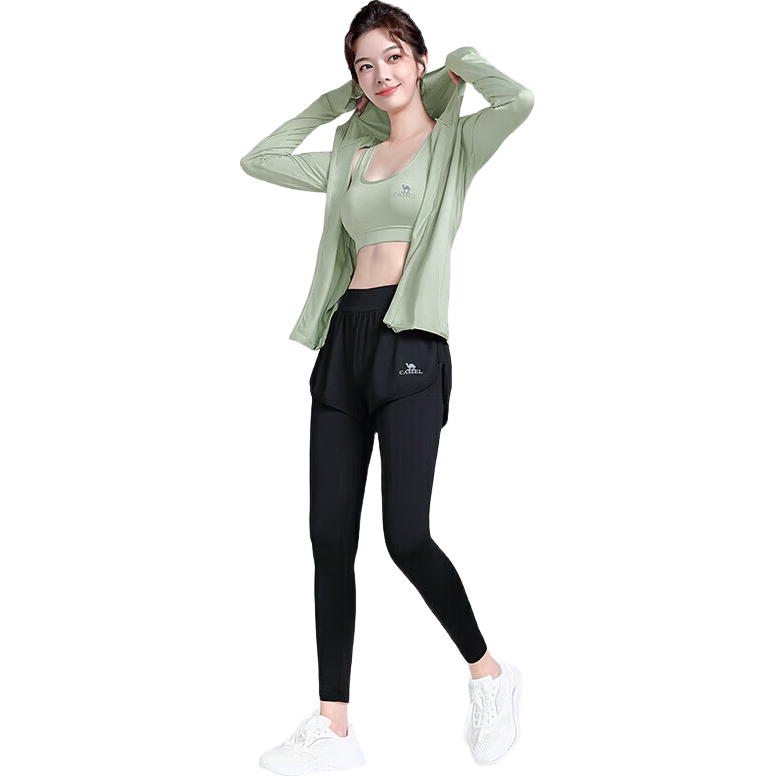 CAMEL Yoga Outfit Set for Women, Morning Run Outdoor Sportswear, Slim-Fit Breathable Fitness Wear, Five-Piece Set YK22255493B