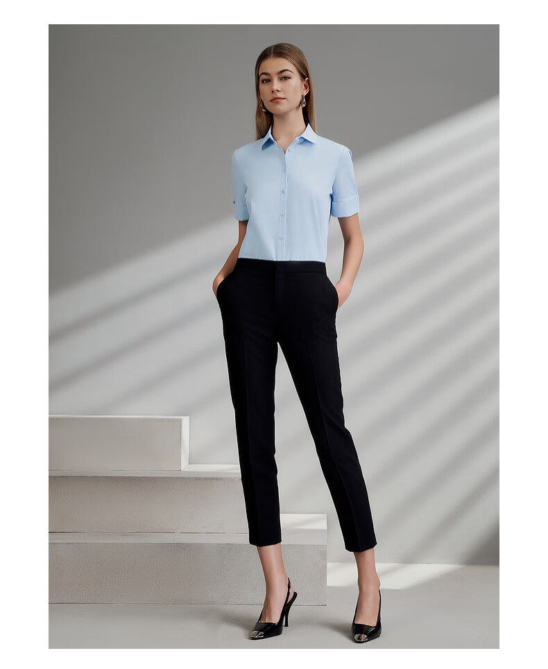 G2000 Cotton Skin-Friendly/mall Matching Spring And Summer Business Commute Women's Short-Sleeve Shirt, Ice Blue, Size 34 11