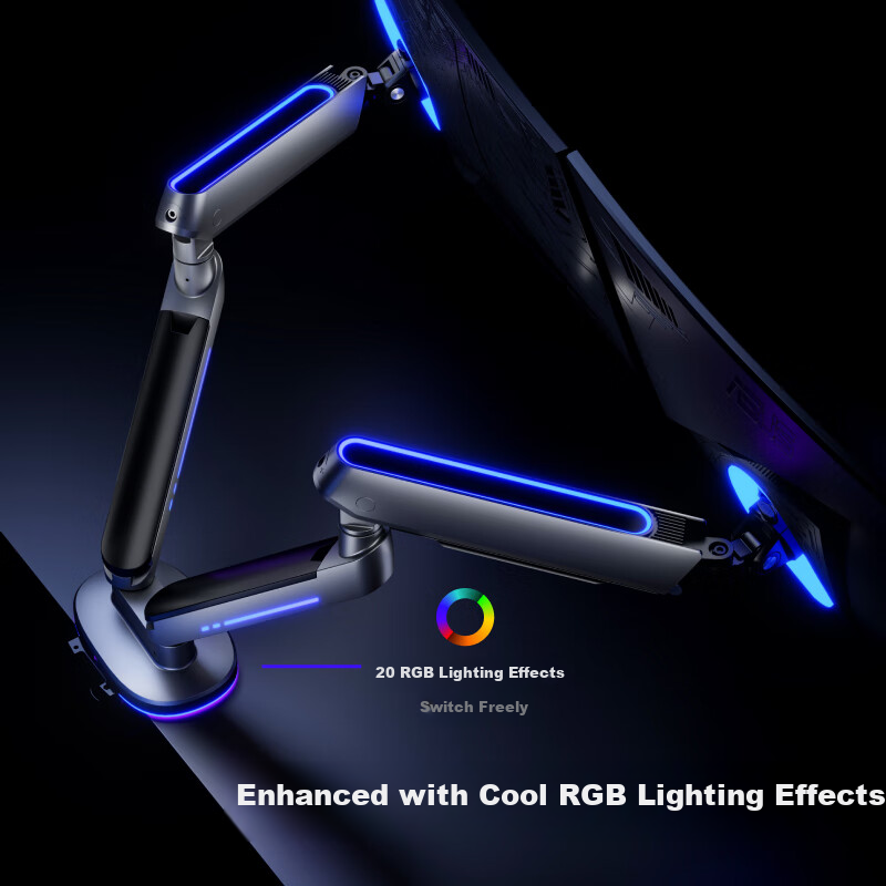 Brateck Beihu Dual-Screen Monitor Stand, Mechanical Arm One-To Computer Stand Multi-Screen Extension Desktop Clip-On Base E700-2 Gray, Holographic Light Effect Hanging Lamp Screen Suspensio