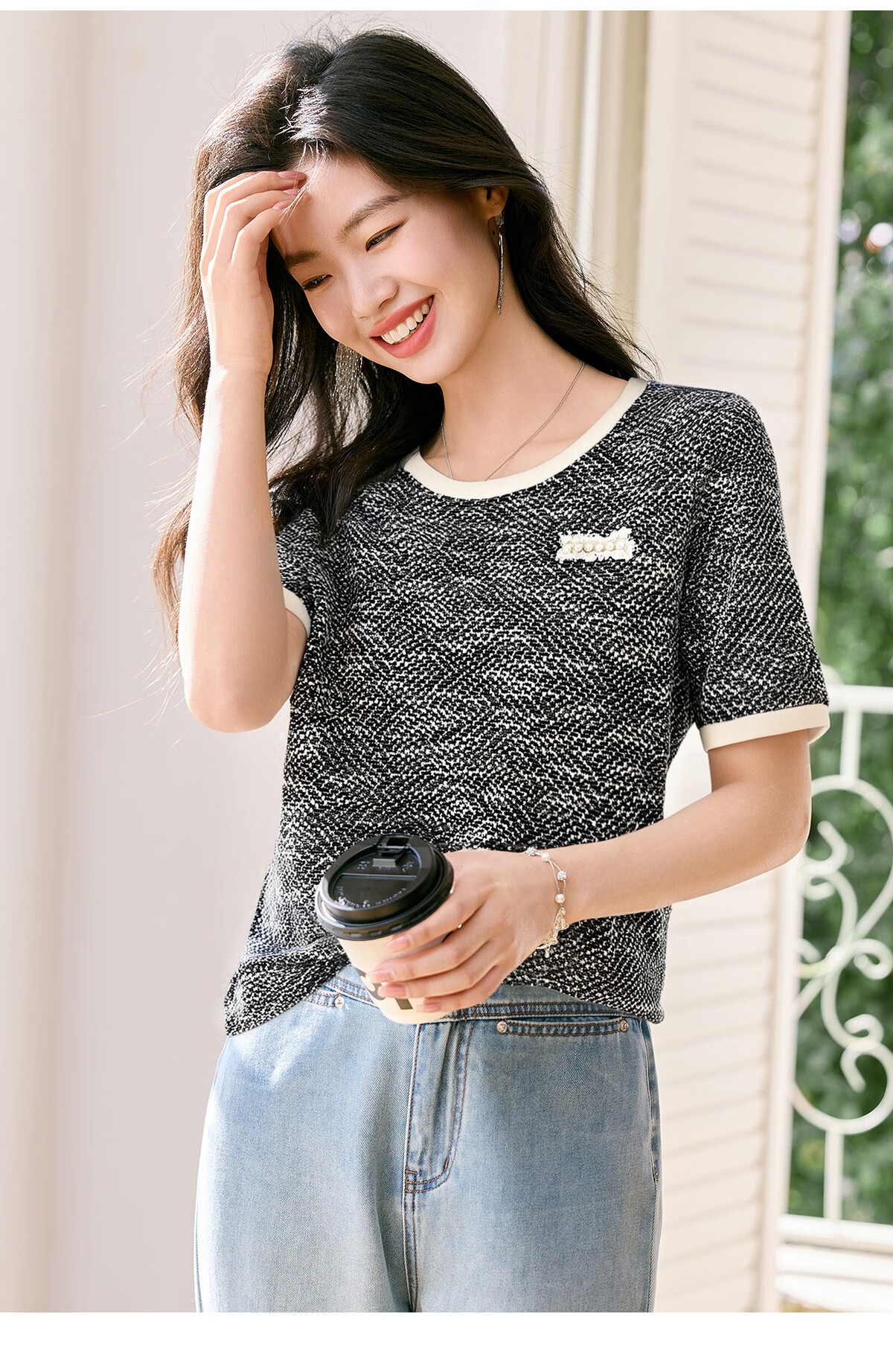 Taxiang Long-Sleeve T-Shirt for Women, Round Neck, Chanel-Style, Regular Shoulder Top, Versatile Design Long-Sleeve Base Shirt, Women's T53T031 24