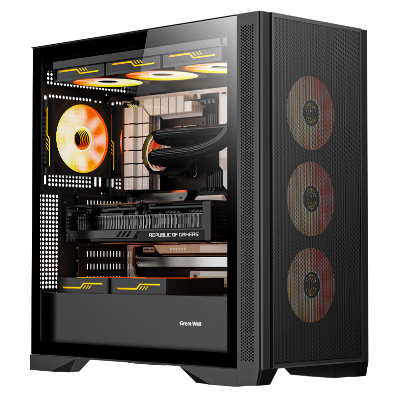 Great Wall Hidden Blade H600 V2 Black Computer Case (Back-Mounted Motherboard, Dual 360mm Water Cooling Positions, Type-C, 0.75mm Steel Plate, PCI Rotating, Dual 20cm Fan Positions, 5090)
