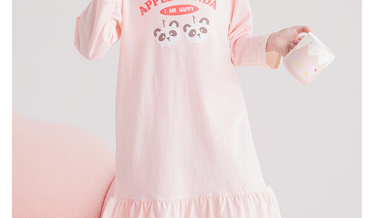 DEESHA Girls' Pure Cotton Long-Sleeve Nightgown, 7A Antibacterial Spring Season, All-Cotton Princess Dress for Older Children, Light Pink Panda, Size 160 19