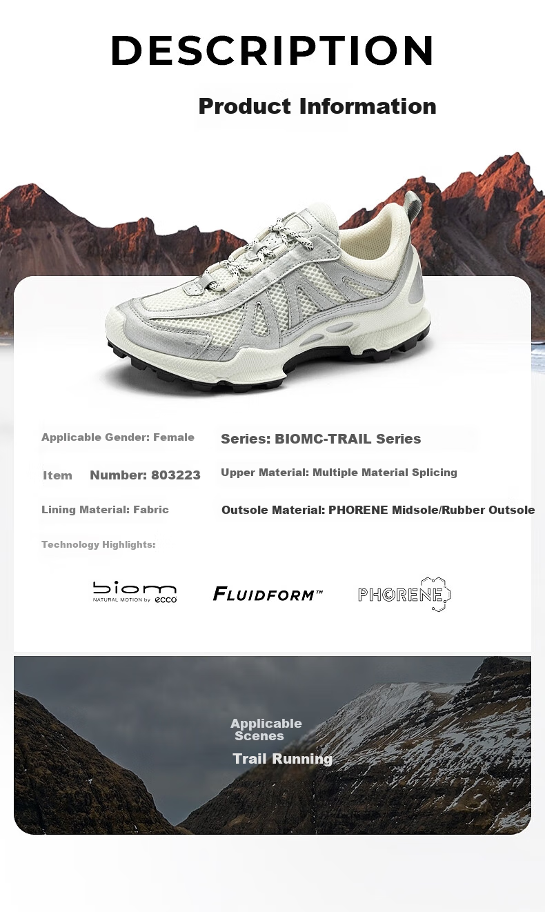 ECCO BIOM C Trail Breathable Thick-Soled Dad Shoes Outdoor Hiking Sports Shoes for Women, Jianbu 803223, Silver, Size 38 7