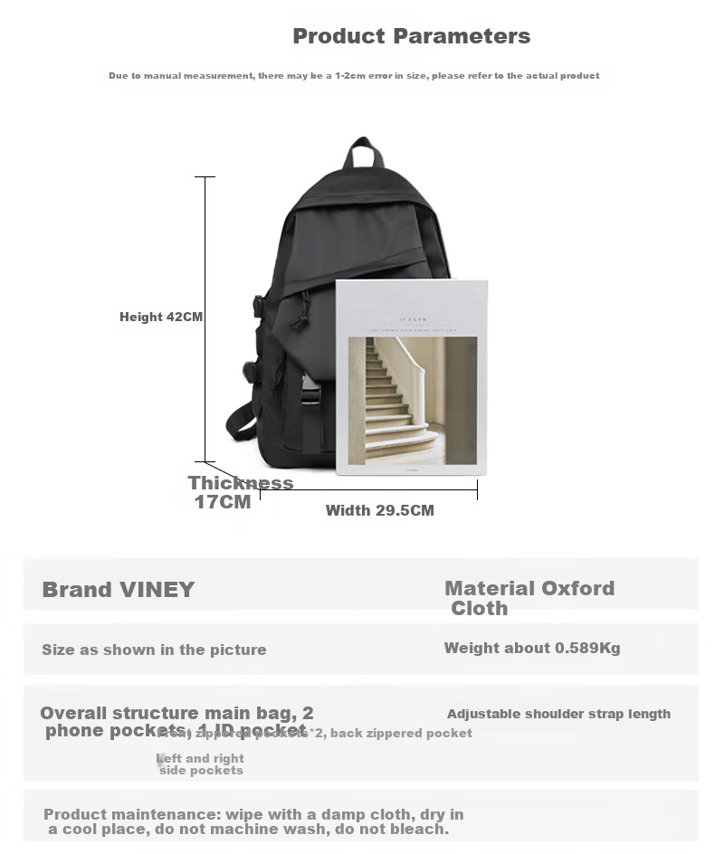 Viney Backpack, Lightweight Shoulder Bag for Grades 3-6, Middle School And High School Students, College Students, Travel, Business Trips, Large Capacity Laptop Bag 3