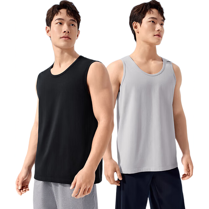 PurCotton Men's Antibacterial Wide Shoulder Vest T-Shirt Base Layer 2-Pack