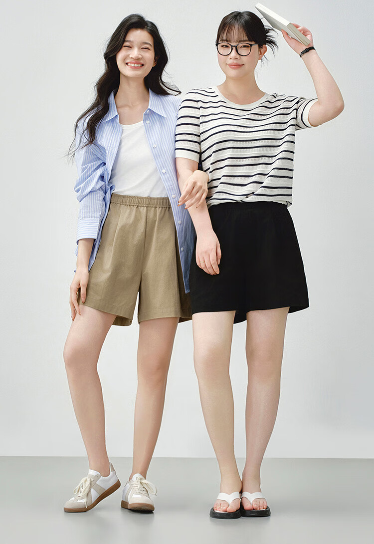 JD Jingzao Women's Casual Cotton-Feel Elastic Waist Shorts 2026 Spring New Breathable Sports Five-Point Pants Black XS 3