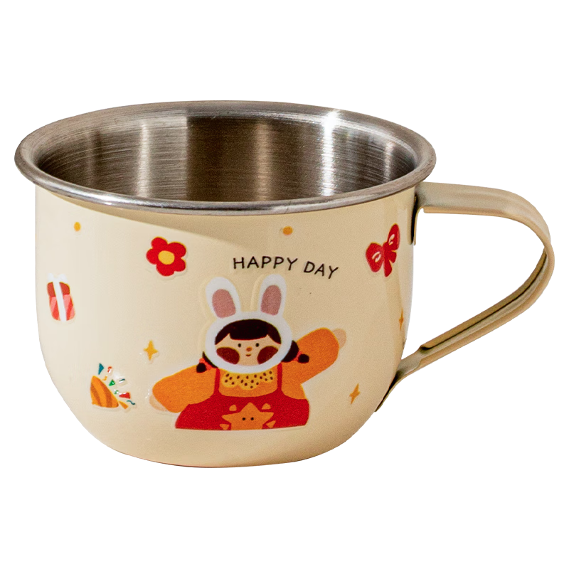 TREEJACK 316L Stainless Steel Cartoon Children's Small Water Cup, Baby Kindergarten Home Use Open-Mouth Milk Tea Beverage Mug