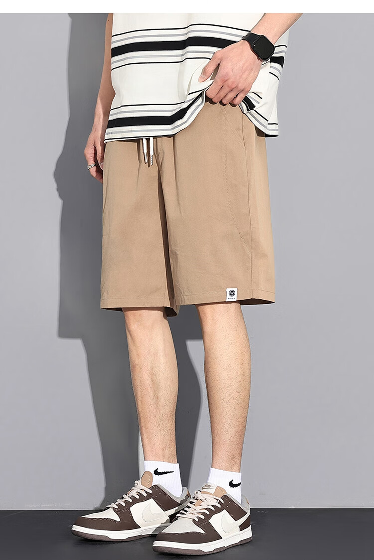 TonLion 2025 Summer Men's Loose Casual Straight-Leg Cargo Shorts, Khaki, Size L 6