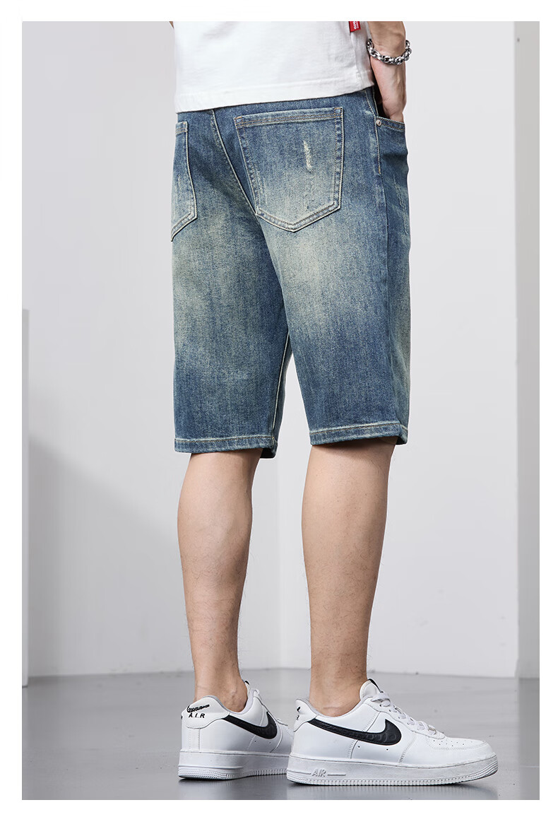 JEANSWEST OUTDOOR Men's Denim Shorts, Casual Mid-Length Pants, Knee-Length Shorts, Men's Summer Wear, Loose-Fitting Outdoor Sports Breathable, Faded Blue, Size 32 15