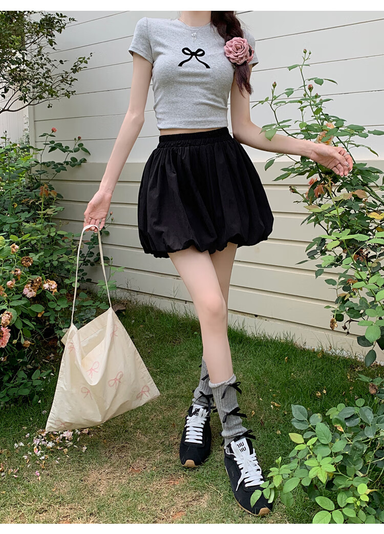 Ziyouxi Pompom Flower Bud Skirt Pants for Women, 2026 Summer New Design High-Waisted Slimming A-Line Wide-Leg Knee-Length Cloud Shorts 15