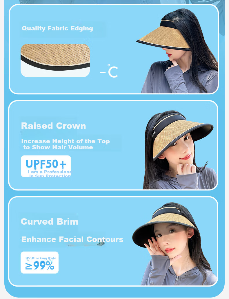 MOERCIAN Sun Protection Hat for Women, Beach Straw Hat, Summer Outdoor Black Gel UV-Resistant Sun Hat 4