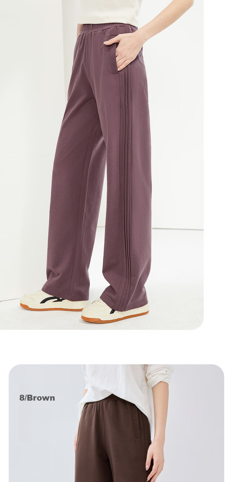 Giordano Women's Cotton Side Bone Pleated Wide-Leg Pants with Elastic Waist, Knitted Casual Sports Trousers 05415455 11