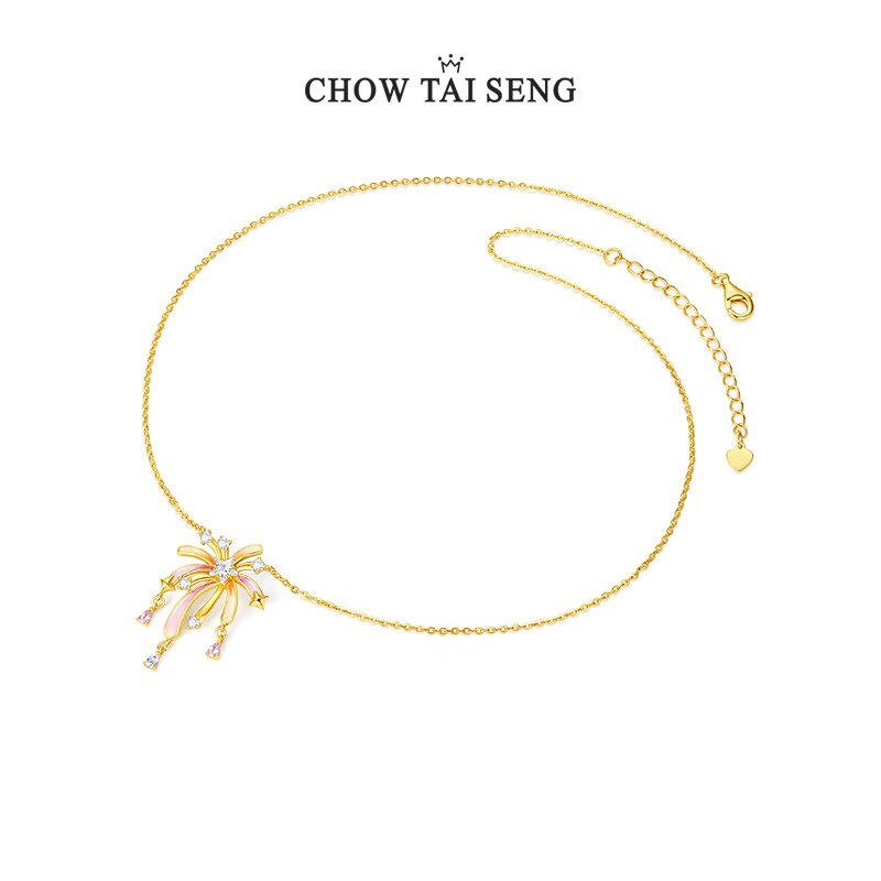 Романтичные серебряные серьги CHOW TAI SENG с эмалью в виде фейерверков, цепочка на ключицу в китайском стиле, подарок для девушки на Новый год