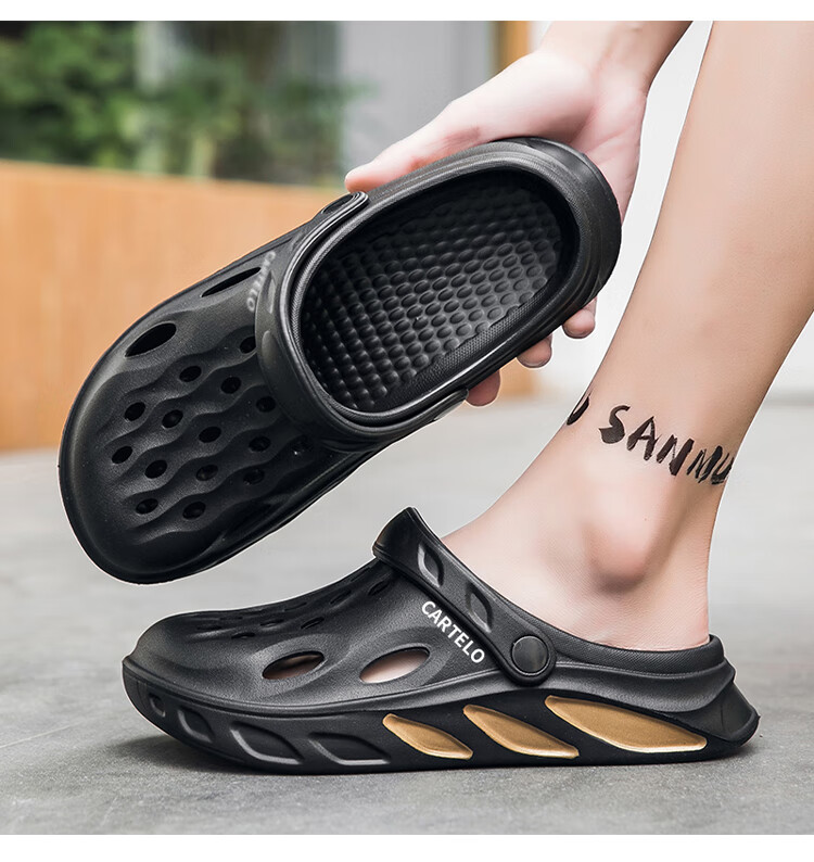 CARTELO Men's Perforated Shoes, Summer Outdoor Dual-Use Sandals, Closed-Toe Slippers, Soft-Soled Beach Sandals 13