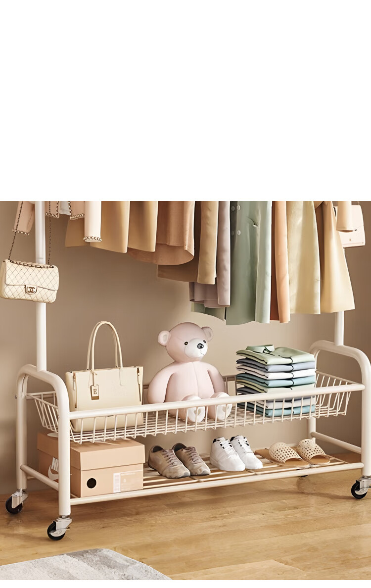 Yupin Floor-Standing Coat Rack, Bedroom And Living Room Movable Clothes Hanger Storage Rack, YJ91 Double-Layer 100 White 7