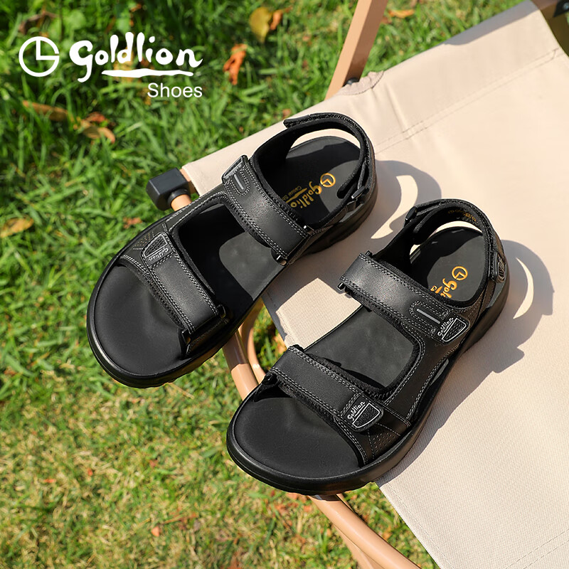 Goldlion Men's Shoes, Summer New Style Men's Sandals, Lightweight Comfortable Outdoor Beach Shoes, G596520048AAF, Black, Size 38