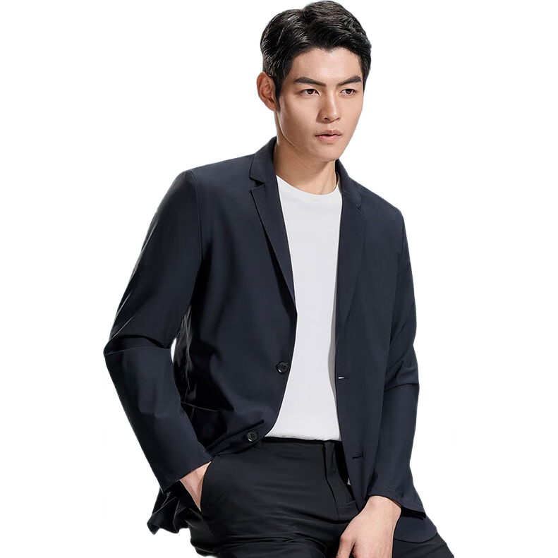 ROMON Men's Sun Protection Suit, Summer 2026 Business Wrinkle-Free High-End Single Suit Jacket, Cool-Feeling Outerwear, Navy Blue/Dark Blue, 4XL