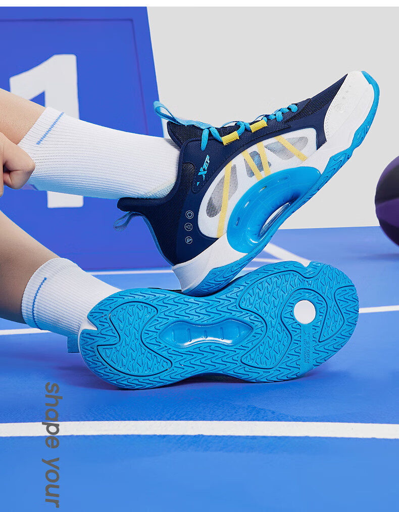 XTEP Kids Boys Mesh Breathable Lace-up Basketball Shoes Starry Blue/Teal Blue Size 38 11