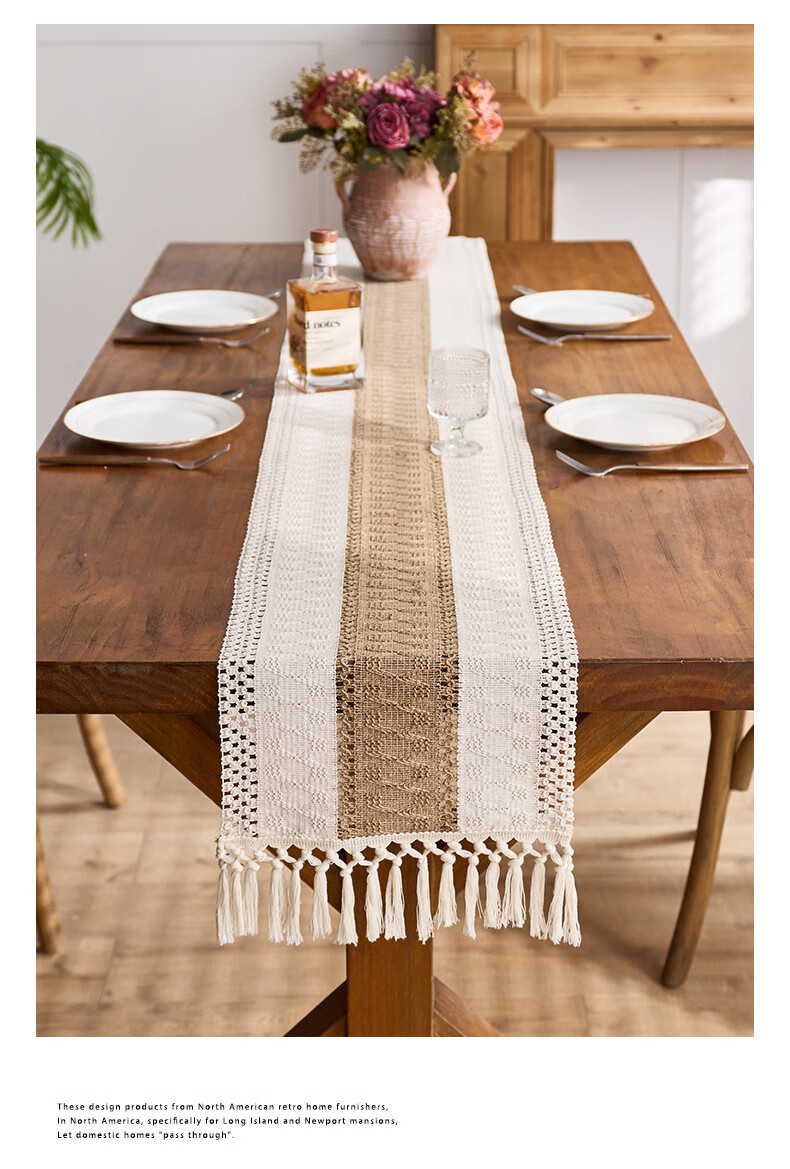 Jingxun Table Runner Color Block Tie-Dye Hollow Tassel Living Room TV Cabinet Coffee Table Tea Mat Long Decorative Tablecloth, 30*240cm 3