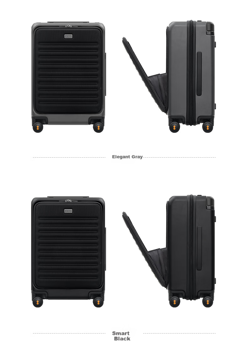 LEVEL8 Suitcase Travel Luggage for Men And Women, Business Carry-On with Front Opening, Wide Handle, Creator Series in Gray 16