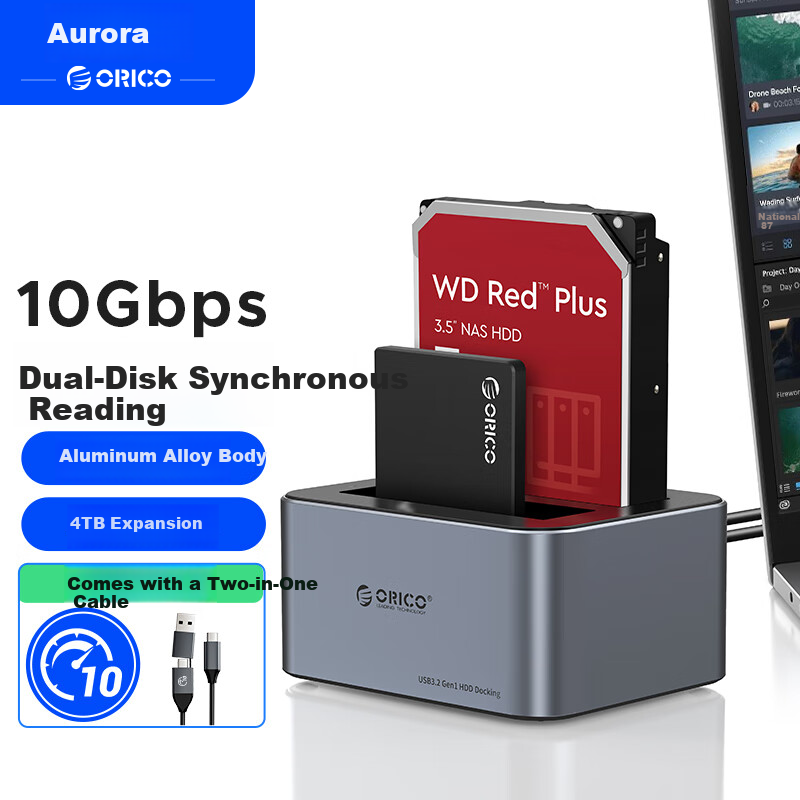 ORICO External Hard Drive Enclosure Base, 2.5/3.5 Inch SATA Mechanical And Solid State Compatible, Type-C 3.2, for Desktop And Laptop SSDs, External Case 6626C3