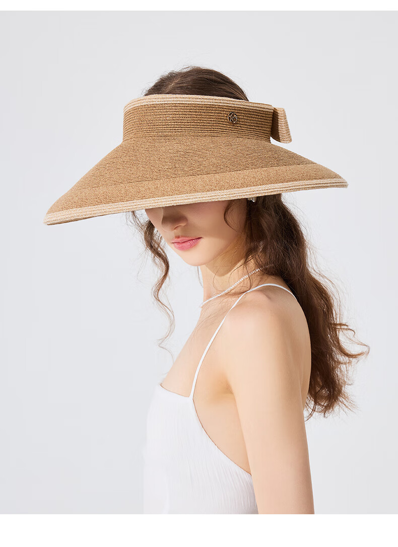 FANCET Women's Spring And Summer Japanese-Style Color-Block Hat, Black Glue Wide Brim Sun Protection Straw Hat for Travel And Vacation, Breathable Sunhat 12