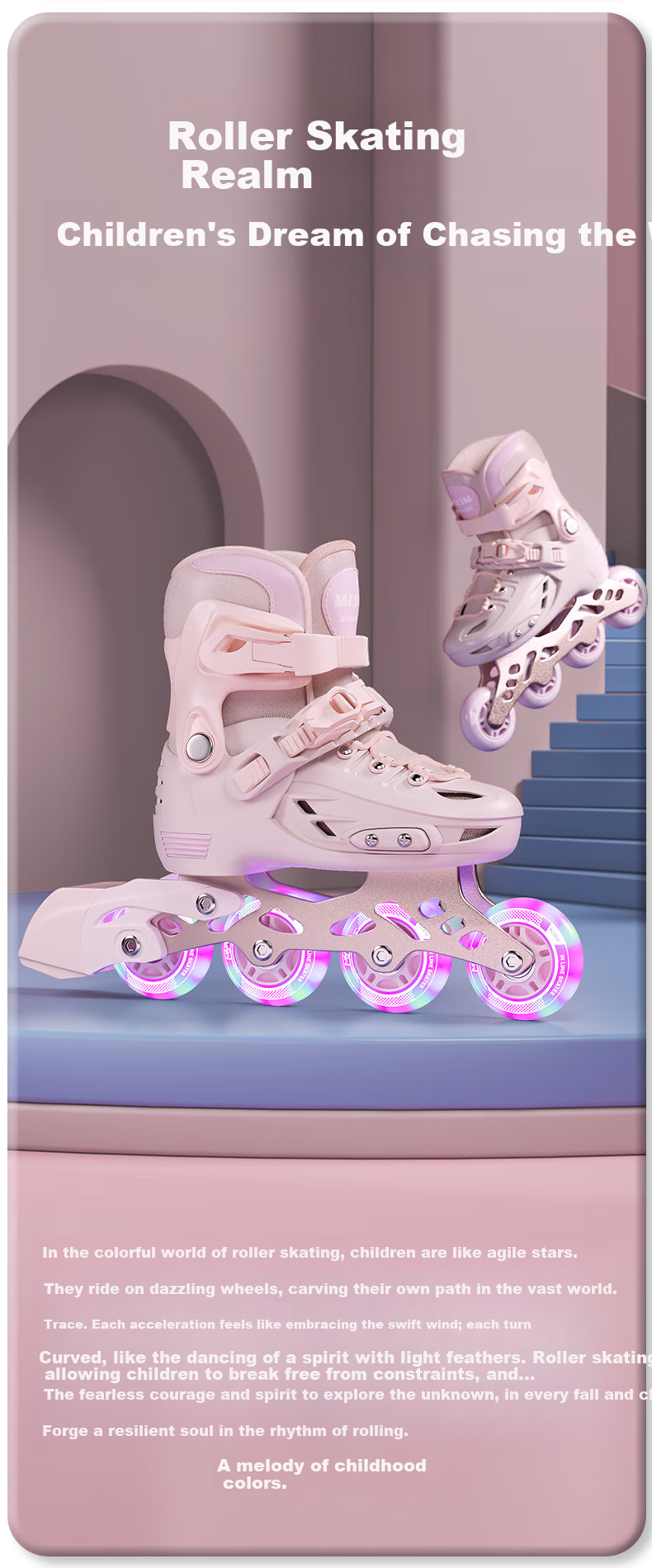 Huabu Roller Skates for Children, Girls' Professional Casual Inline Skates Set, Elementary And Middle School Roller Skates, Lilac Purple S 3