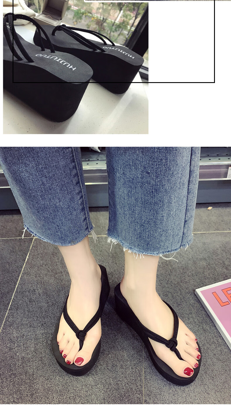 FOOTOPPO High Heel Flip Flops for Women, Beach Sandals, Non-Slip Thong Slippers, Summer Platform Wedge Sandals with Thick Soles 4
