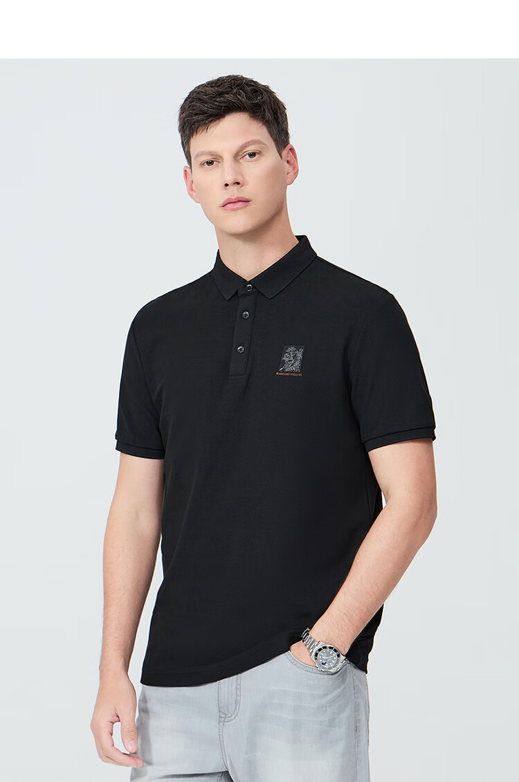 DANCING WOLVES [7A Antibacterial 2A Anti-Mite] Summer Cool Tiger Embroidery Men's Short-Sleeve POLO 001 Black M(170) 6