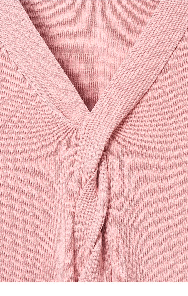 YANYEE Pink Cable Knit Sweater Women 2025 Summer Elegant Slim Fit Long Sleeve V-Neck Top Purple M 15