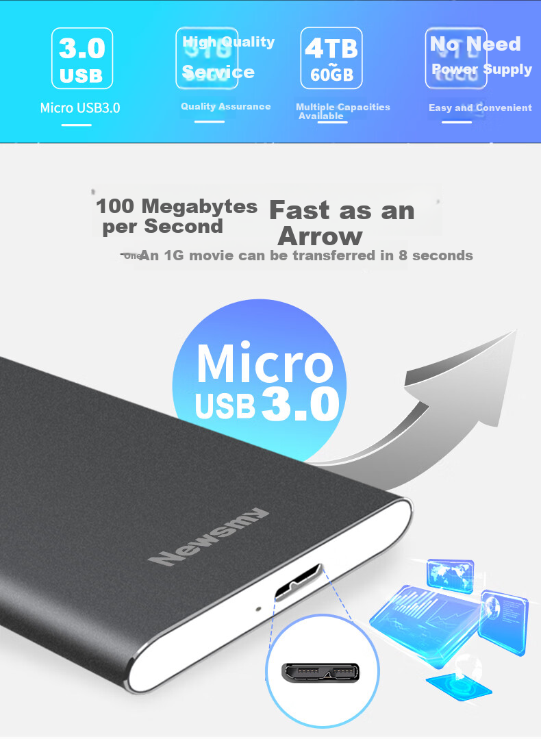 Newsmy 500GB External Hard Drive, Mechanical, Metal Mingyue Series, USB3.0, 2.5-Inch, Dongfanghong, 112M/S, Stable And Durable, Large USB Drive 1
