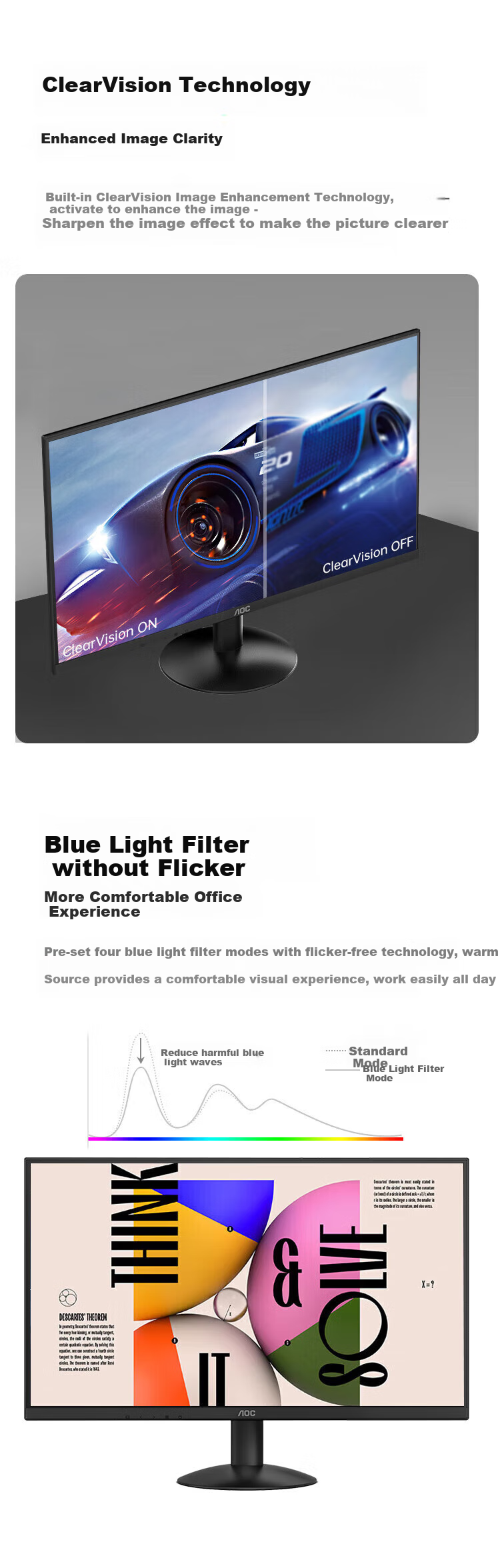AOC 27-inch 4K IPS Wide Color Gamut 10.7 Billion Colors 10-bit Low Blue Light Flicker-Free HDR10 Desktop Monitor U27B30 3