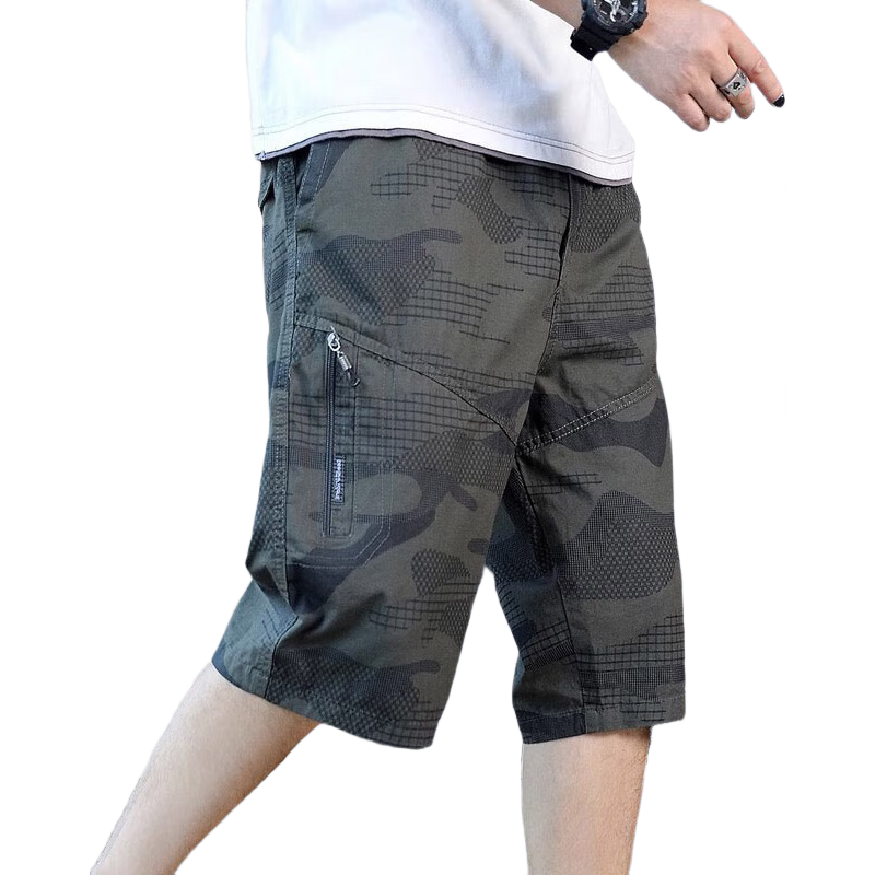 JEEP SPIRIT Cargo Shorts for Men, Summer Loose Casual Pants, Straight-Leg Pure Cotton Seven-Point Camouflage Pants, Army Green, 2XL