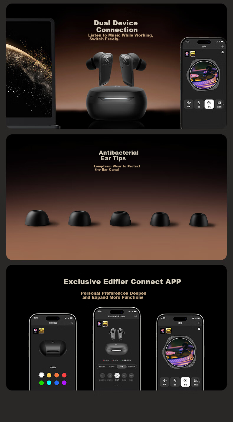 EDIFIER [Digital Multi-Year Recommendation] NeoBuds Planar True Wireless Active Noise Cancelling Bluetooth Earphones, Compatible with Apple, Huawei, Xiaomi, OPPO Phones 13