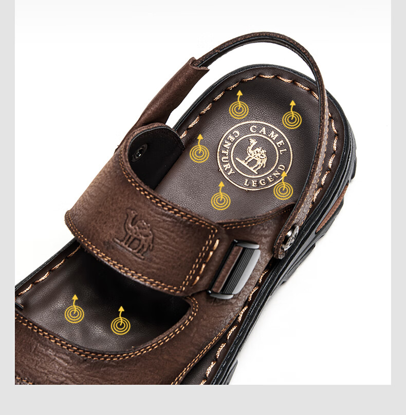 CAMEL Comfortable Soft Cowhide Breathable Dual-Wear Durable Business Casual Leather Sandals for Dad G15M211027 Brown Size 43 6