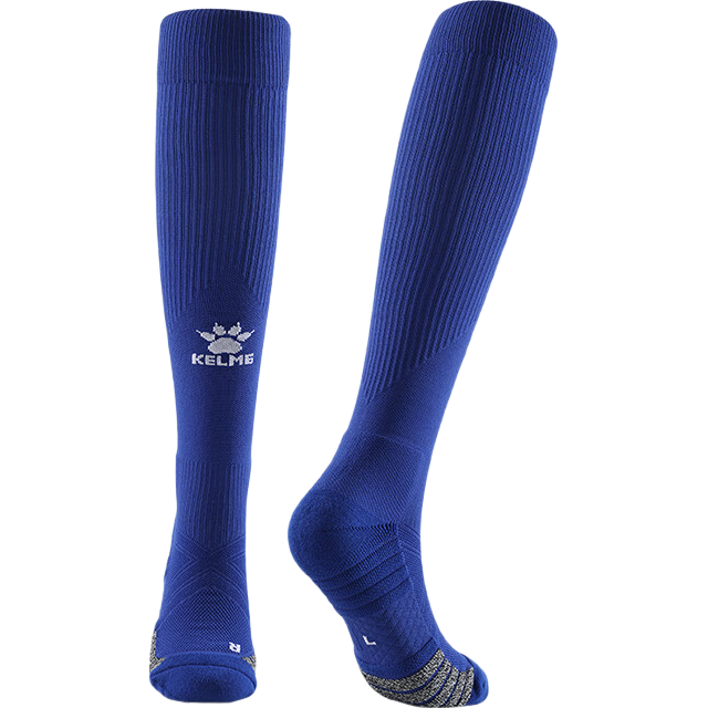 KELME Long Soccer Socks, Non-Slip Yarn, Thick Sole, High Tube, Professional Football Match Training Elite Sports Socks, Blue, Size S