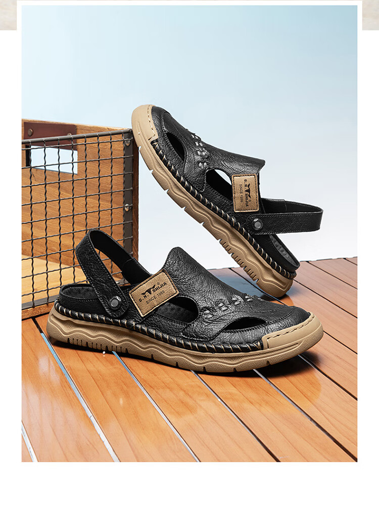 Bull Family Men's Summer Sandals Open Toe Hollow Breathable Thick Sole Durable Outdoor Casual Sports Beach Shoes 8