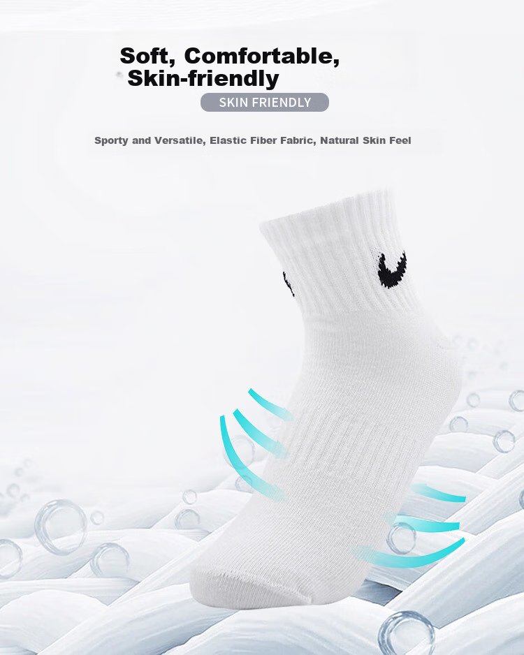 NIKE Men's Socks Three-Pack, Mid-Calf, Casual Socks, Athletic Socks, Basketball Socks, White Socks, SX7677-100 2